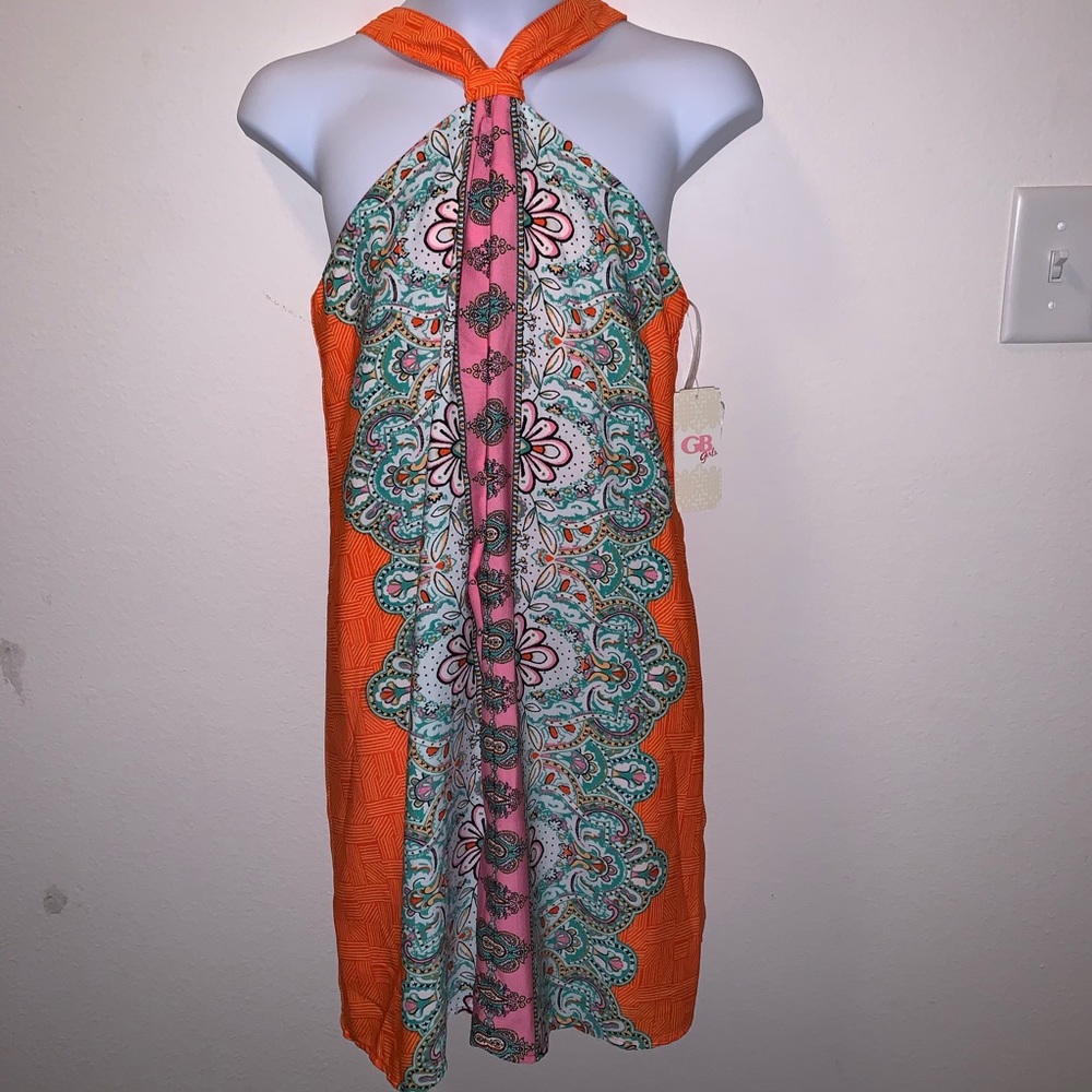 GB Girls Orange/ Pattern Halter Dress